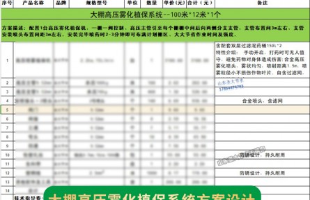 天津100米*12米大棚高壓霧化植保系統方案設計